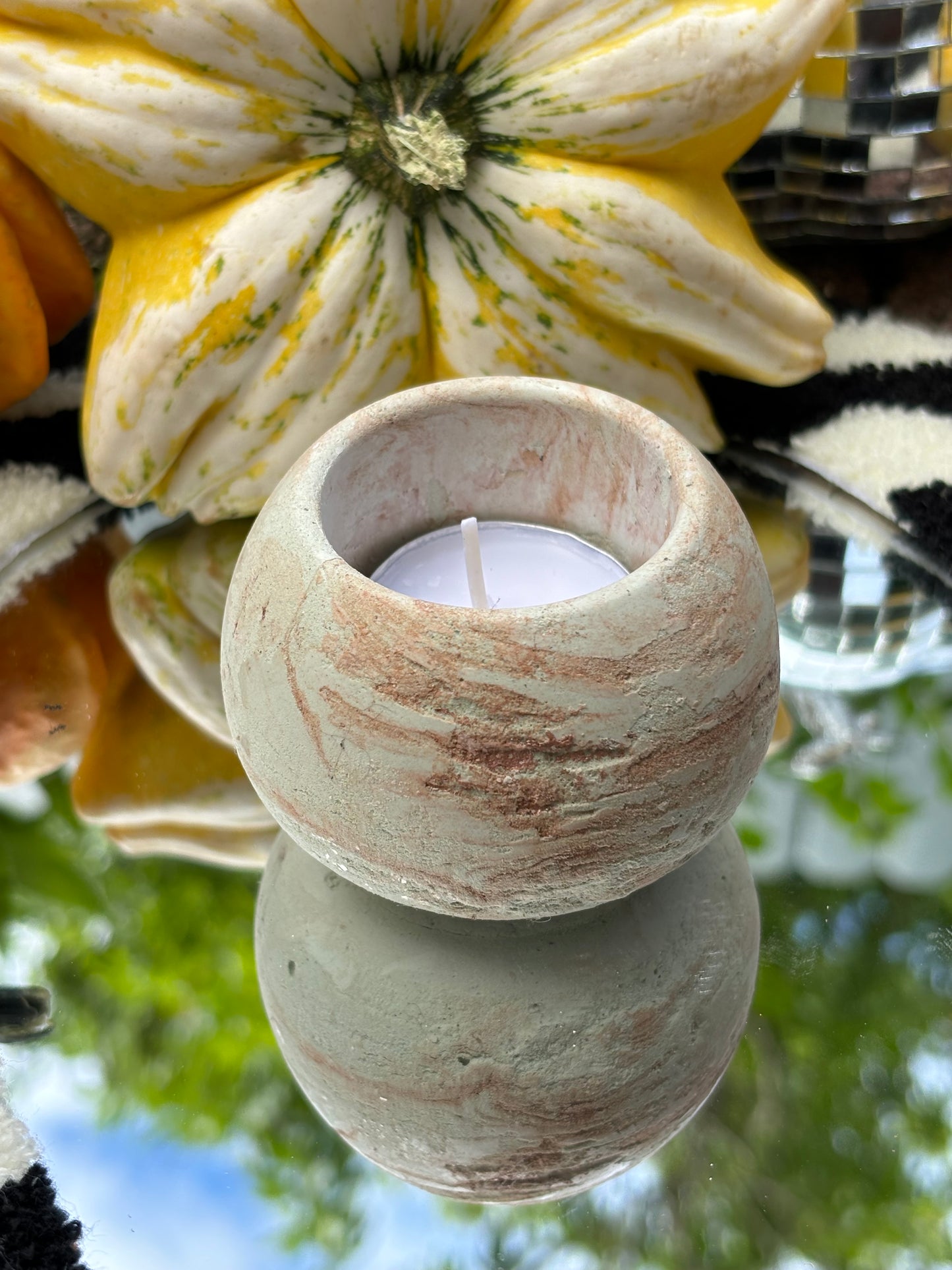 Handmade concrete tealight candle holder named “Goddess,” perfect for altar use or sacred home decor