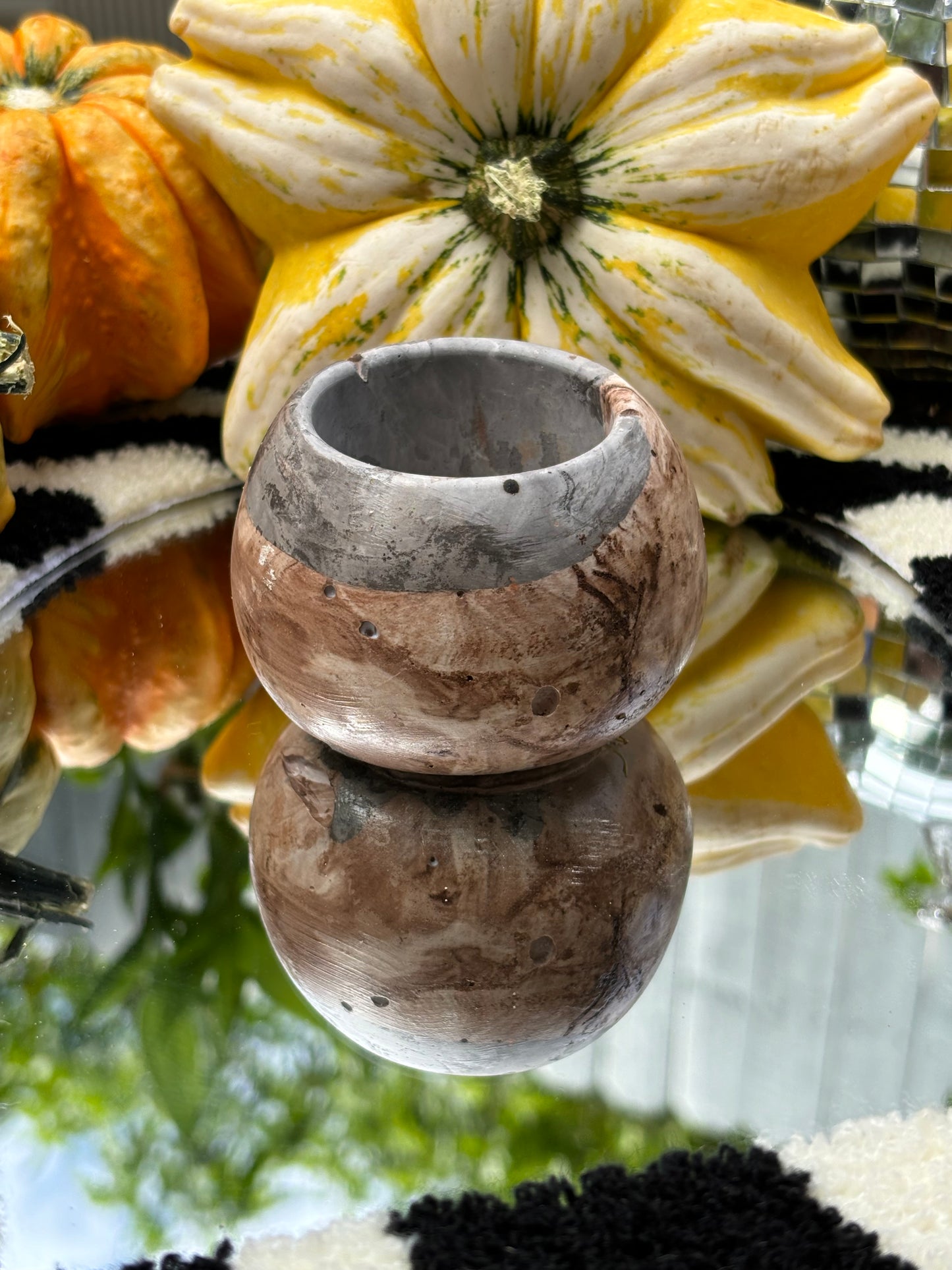 Handcrafted marbled concrete ritual bowl named “Power” for altar use, strength, and grounding energy