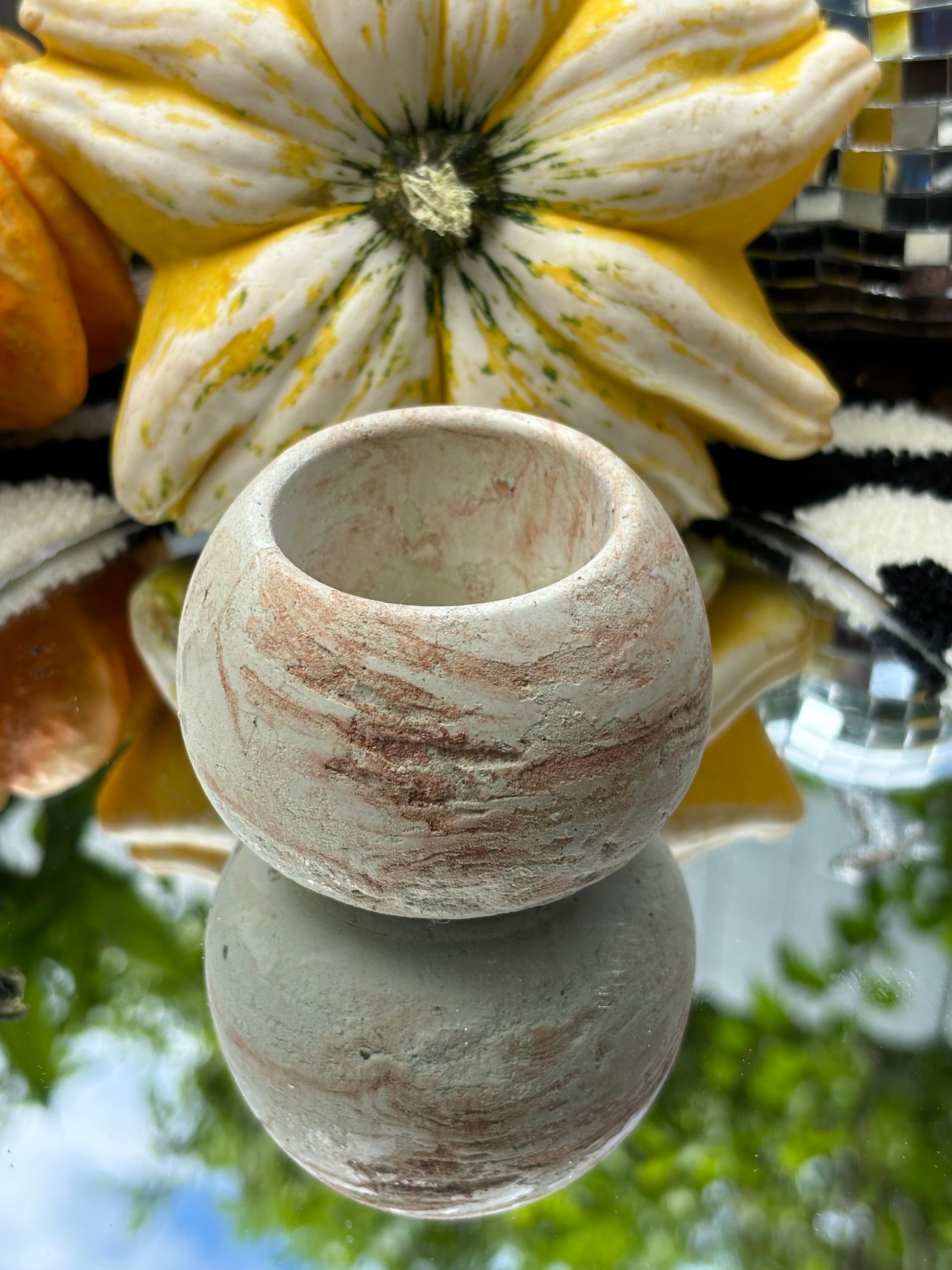 Handmade concrete tealight candle holder named “Goddess,” perfect for altar use or sacred home decor